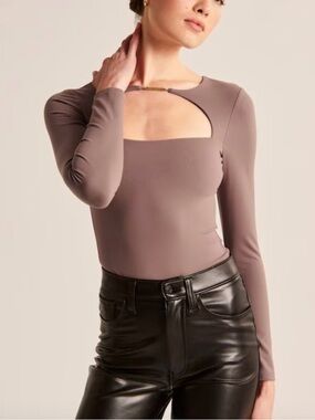 Abercrombie & Fitch Mauve Long-Sleeve Cutout Bodysuit